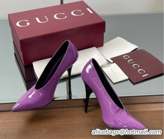 Shop Duplicate Gucci V Pumps 10.5cm in Patent Leather Purple 2025 GG082801