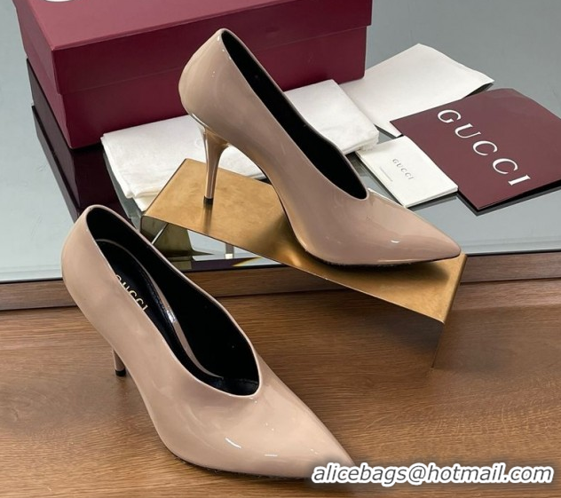 Purchase Gucci V Pumps 10.5cm in Patent Leather Nude 2025 GG082801
