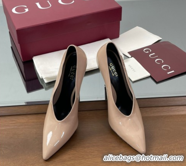 Purchase Gucci V Pumps 10.5cm in Patent Leather Nude 2025 GG082801