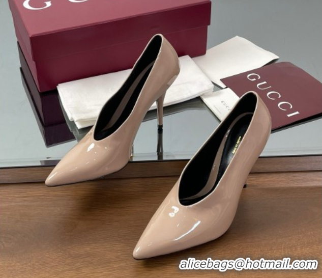 Purchase Gucci V Pumps 10.5cm in Patent Leather Nude 2025 GG082801