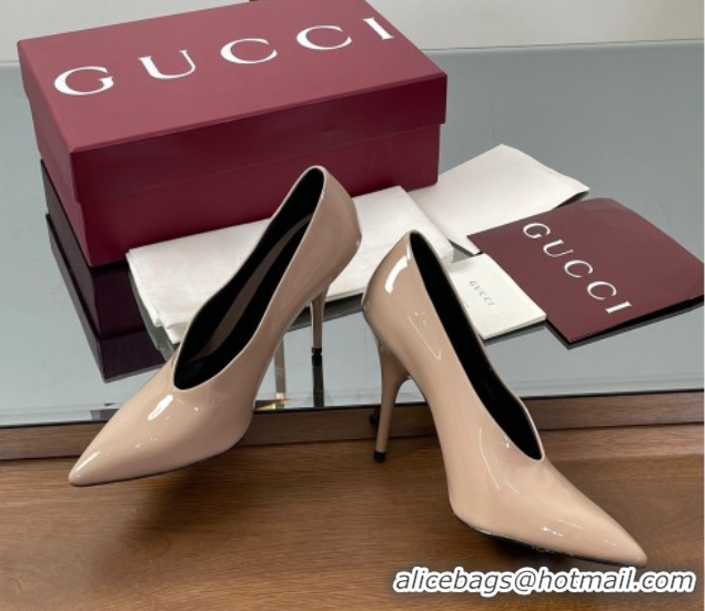 Purchase Gucci V Pumps 10.5cm in Patent Leather Nude 2025 GG082801