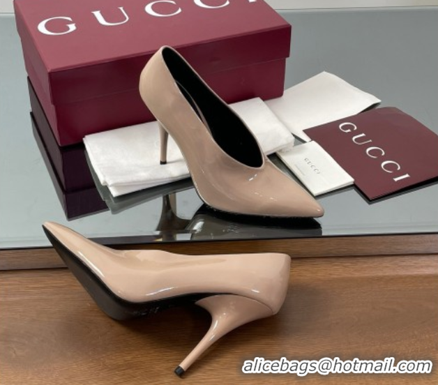 Purchase Gucci V Pumps 10.5cm in Patent Leather Nude 2025 GG082801