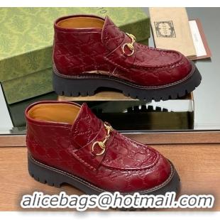 Best Product Gucci Horsebit Ankle Boots 4.5cm in GG Leather Red 2025 764206