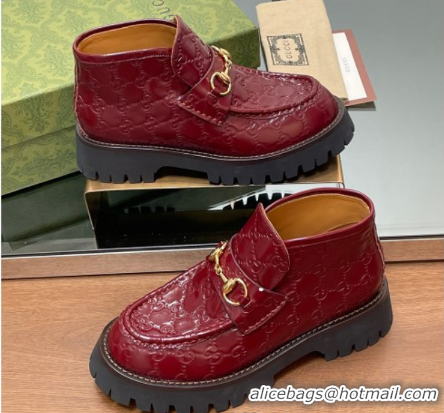 Best Product Gucci Horsebit Ankle Boots 4.5cm in GG Leather Red 2025 764206