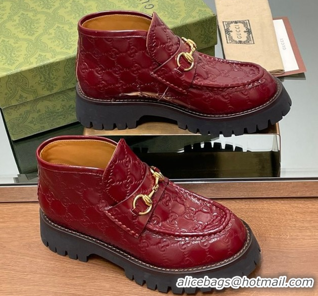 Best Product Gucci Horsebit Ankle Boots 4.5cm in GG Leather Red 2025 764206
