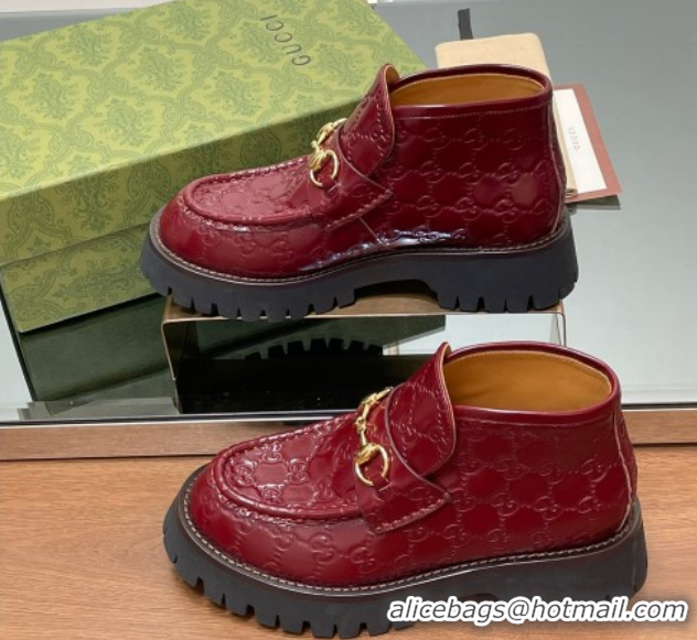 Best Product Gucci Horsebit Ankle Boots 4.5cm in GG Leather Red 2025 764206