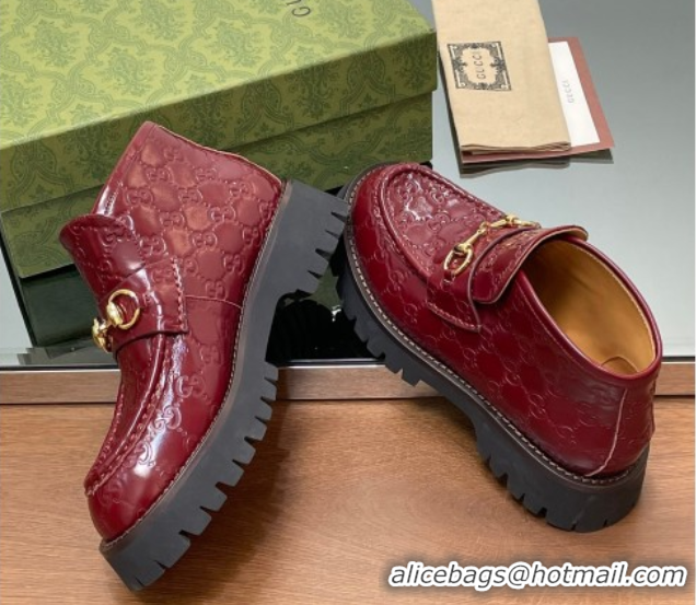 Best Product Gucci Horsebit Ankle Boots 4.5cm in GG Leather Red 2025 764206