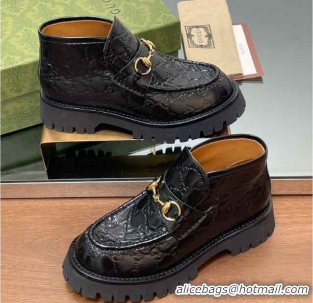 Best Grade Gucci Horsebit Ankle Boots 4.5cm in GG Leather Black 2025 764206