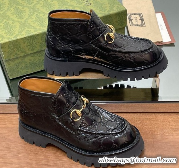 Best Grade Gucci Horsebit Ankle Boots 4.5cm in GG Leather Black 2025 764206