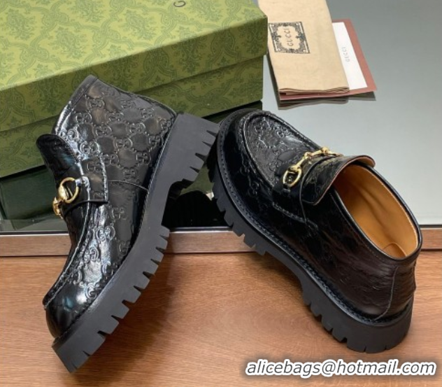 Best Grade Gucci Horsebit Ankle Boots 4.5cm in GG Leather Black 2025 764206