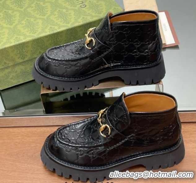 Best Grade Gucci Horsebit Ankle Boots 4.5cm in GG Leather Black 2025 764206