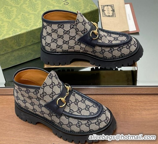 Comfortable Gucci Horsebit Ankle Boots 4.5cm in GG Canvas Grey 2025 764206