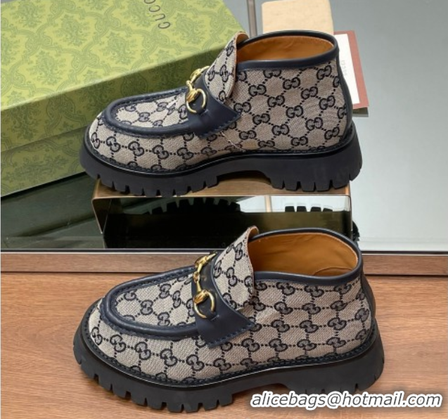 Comfortable Gucci Horsebit Ankle Boots 4.5cm in GG Canvas Grey 2025 764206