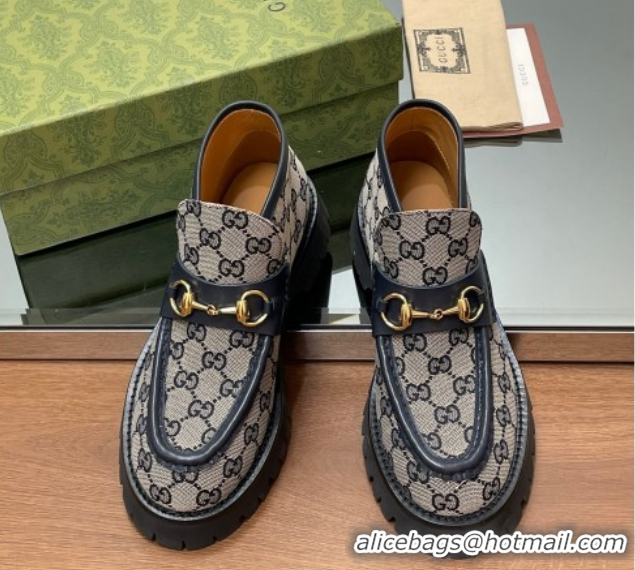 Comfortable Gucci Horsebit Ankle Boots 4.5cm in GG Canvas Grey 2025 764206