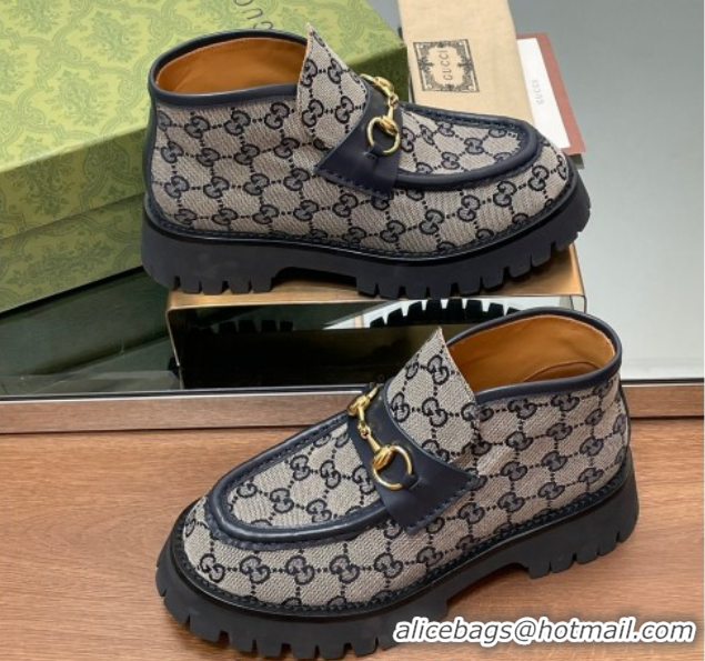 Comfortable Gucci Horsebit Ankle Boots 4.5cm in GG Canvas Grey 2025 764206