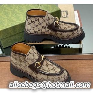 Good Product Gucci Horsebit Ankle Boots 4.5cm in GG Canvas Beige 2025 764206