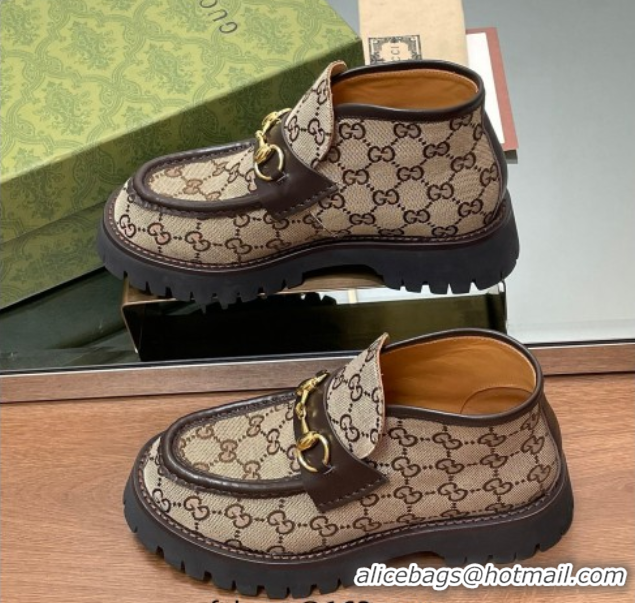 Good Product Gucci Horsebit Ankle Boots 4.5cm in GG Canvas Beige 2025 764206
