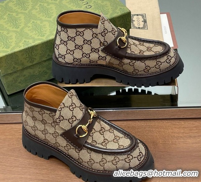 Good Product Gucci Horsebit Ankle Boots 4.5cm in GG Canvas Beige 2025 764206