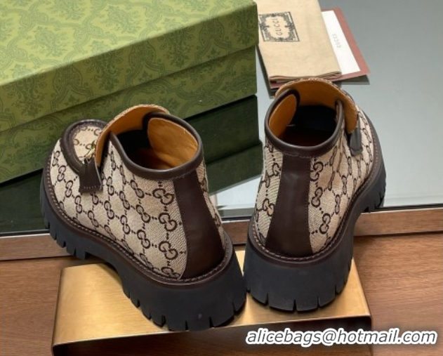Good Product Gucci Horsebit Ankle Boots 4.5cm in GG Canvas Beige 2025 764206