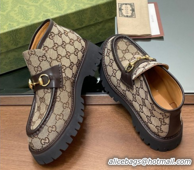 Good Product Gucci Horsebit Ankle Boots 4.5cm in GG Canvas Beige 2025 764206