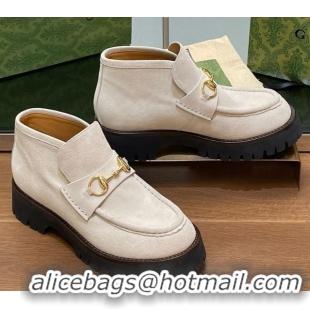Most Popular Gucci Horsebit Ankle Boots 4.5cm in Suede Light Grey 2025 764206