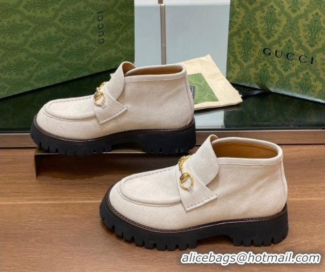 Most Popular Gucci Horsebit Ankle Boots 4.5cm in Suede Light Grey 2025 764206