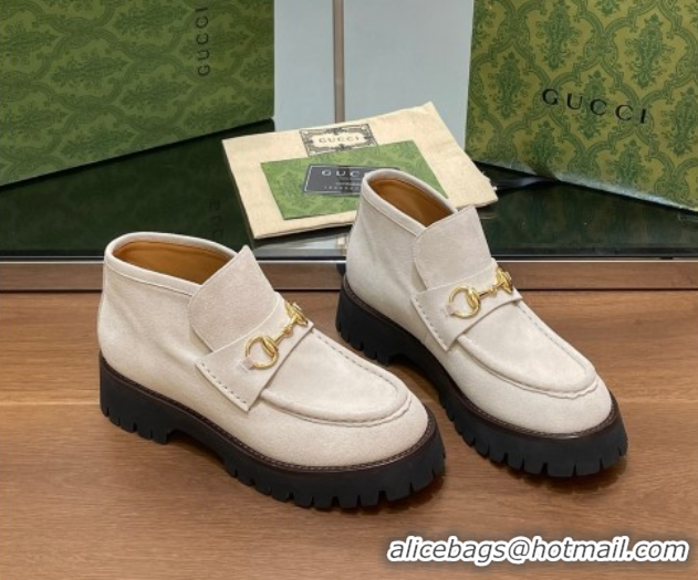 Most Popular Gucci Horsebit Ankle Boots 4.5cm in Suede Light Grey 2025 764206