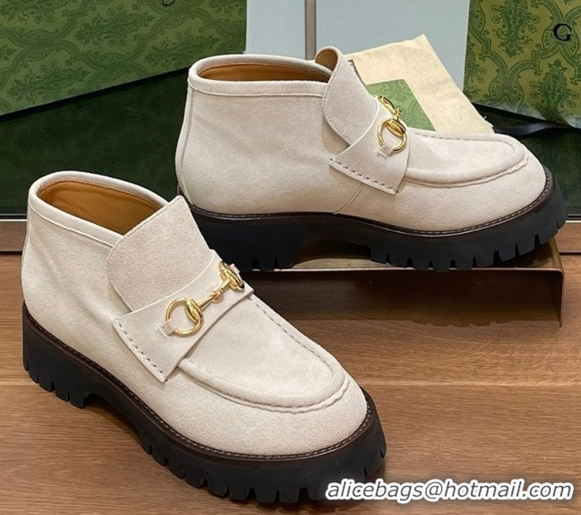 Most Popular Gucci Horsebit Ankle Boots 4.5cm in Suede Light Grey 2025 764206