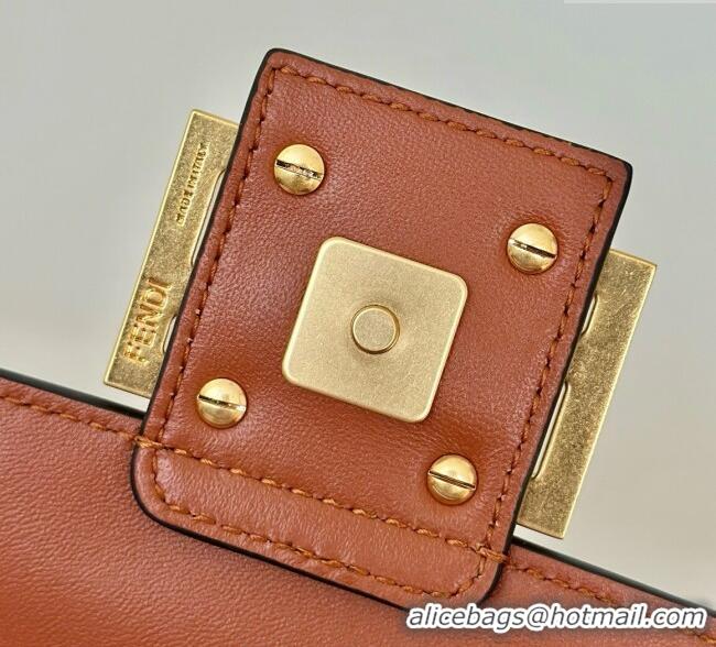 Inexpensive Fendi Baguette Medium Nappa Leather Bag 0135M Caramel Brown 2025