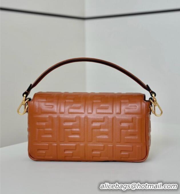 Inexpensive Fendi Baguette Medium Nappa Leather Bag 0135M Caramel Brown 2025