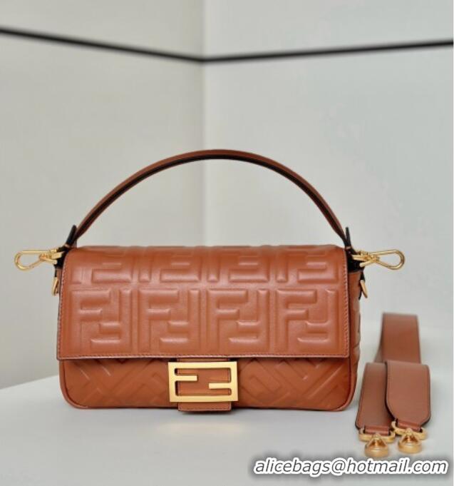 Inexpensive Fendi Baguette Medium Nappa Leather Bag 0135M Caramel Brown 2025