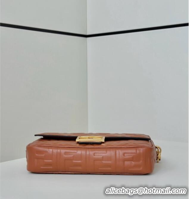Inexpensive Fendi Baguette Medium Nappa Leather Bag 0135M Caramel Brown 2025