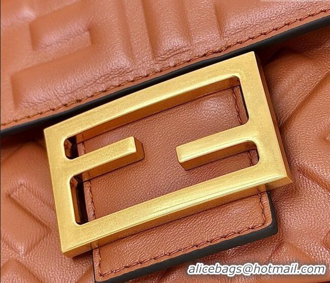 Inexpensive Fendi Baguette Medium Nappa Leather Bag 0135M Caramel Brown 2025