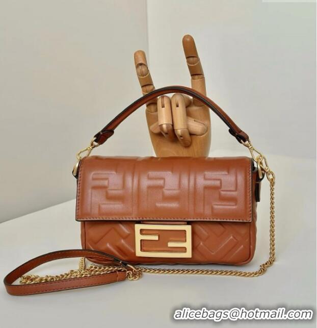 Top Quality Fendi Baguette Mini Nappa Leather Bag 0135S Caramel Brown 2025