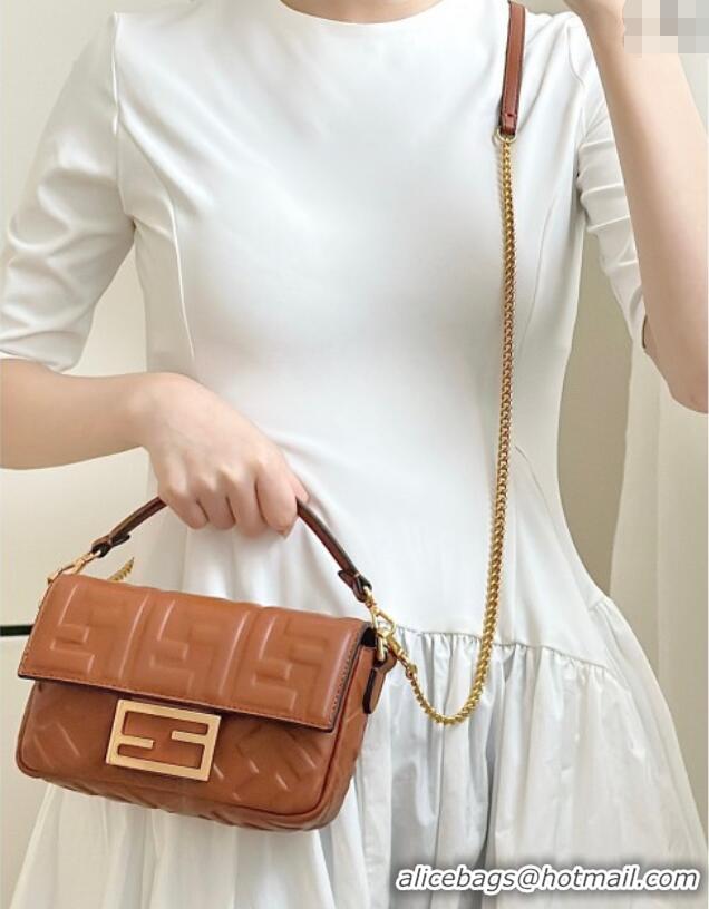 Top Quality Fendi Baguette Mini Nappa Leather Bag 0135S Caramel Brown 2025