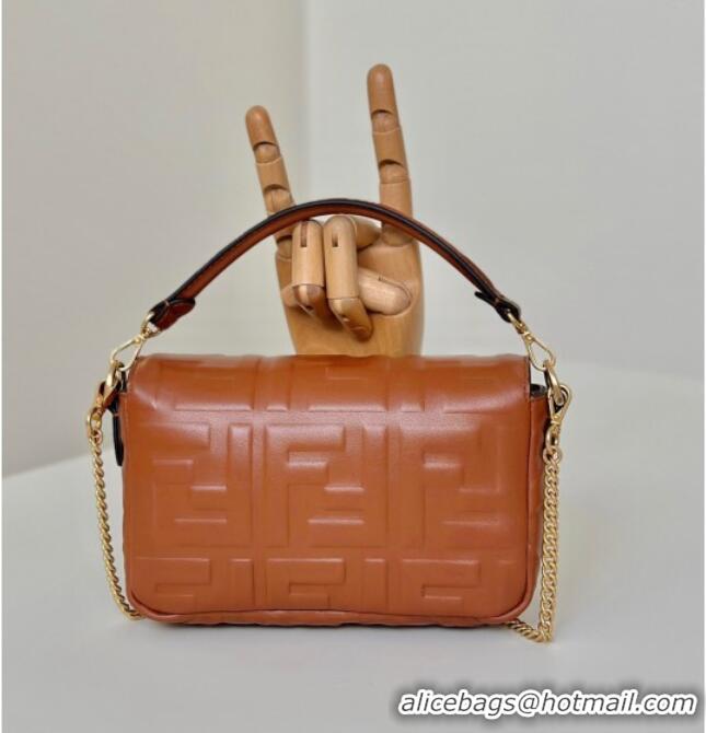 Top Quality Fendi Baguette Mini Nappa Leather Bag 0135S Caramel Brown 2025