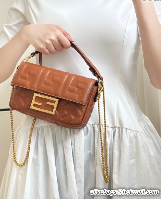 Top Quality Fendi Baguette Mini Nappa Leather Bag 0135S Caramel Brown 2025
