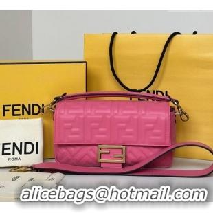 Top Grade Fendi Baguette Large Nappa Leather Bag 0191L Dark Pink 2025