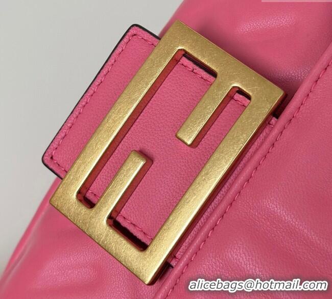 Top Grade Fendi Baguette Large Nappa Leather Bag 0191L Dark Pink 2025