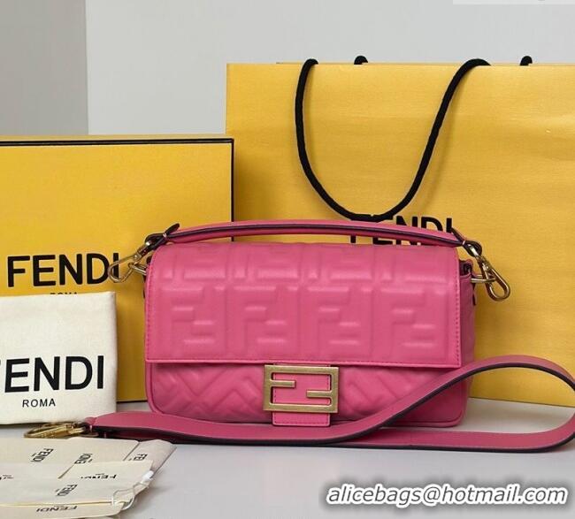 Top Grade Fendi Baguette Large Nappa Leather Bag 0191L Dark Pink 2025