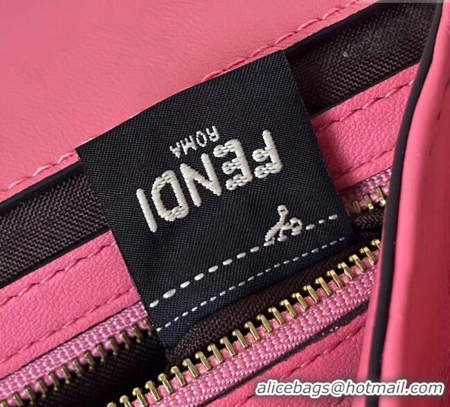 Top Grade Fendi Baguette Large Nappa Leather Bag 0191L Dark Pink 2025
