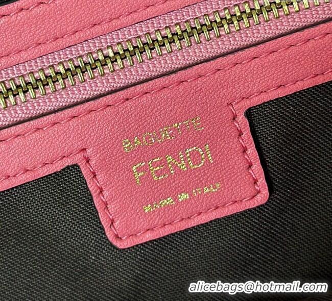Top Grade Fendi Baguette Large Nappa Leather Bag 0191L Dark Pink 2025