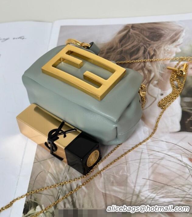 Big Discount Fendi Mamma Baguette Nano Miniature Bag Charm in Nappa Leather F7020 Light Grey 2025