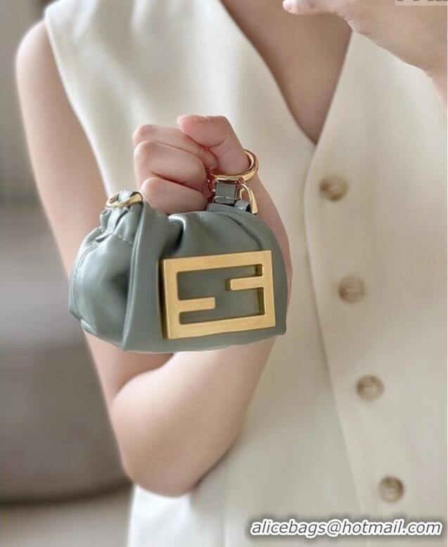 Big Discount Fendi Mamma Baguette Nano Miniature Bag Charm in Nappa Leather F7020 Light Grey 2025