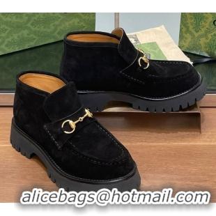 Feminine Gucci Horsebit Ankle Boots 4.5cm in Suede Black 2025 764206