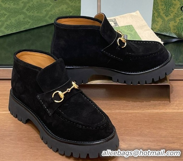Feminine Gucci Horsebit Ankle Boots 4.5cm in Suede Black 2025 764206