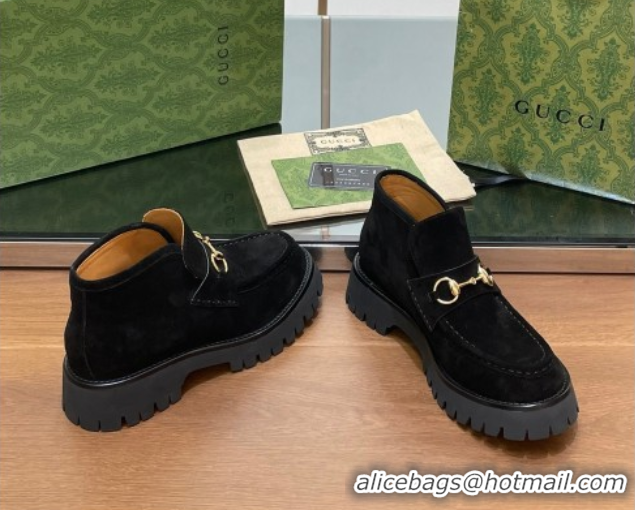 Feminine Gucci Horsebit Ankle Boots 4.5cm in Suede Black 2025 764206