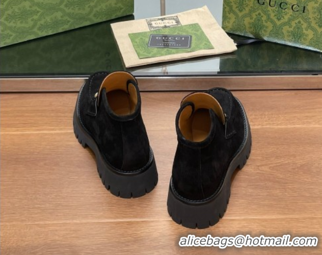 Feminine Gucci Horsebit Ankle Boots 4.5cm in Suede Black 2025 764206
