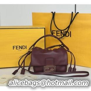 Best Quality Fendi Mamma Baguette Small Bag in Nappa Leather 8677S Dark Burgundy 2025