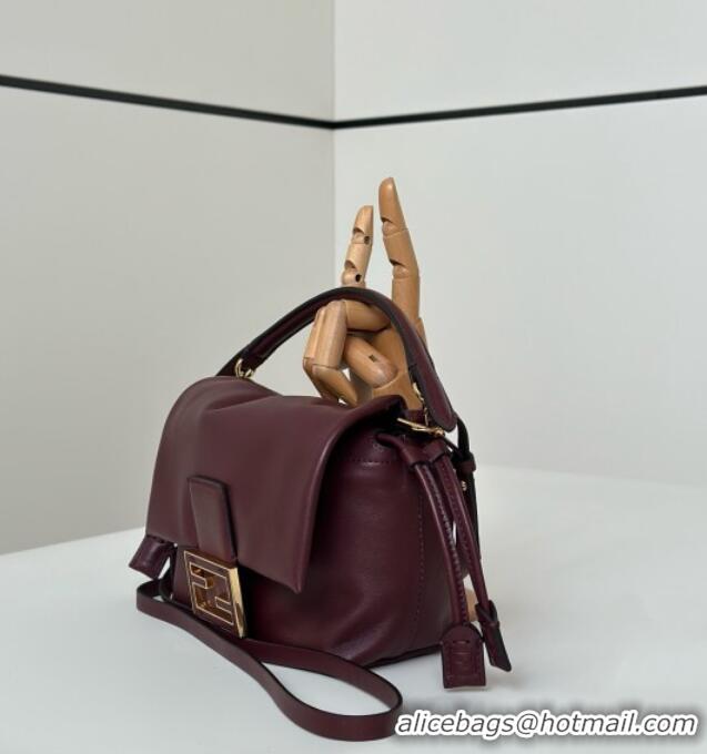 Best Quality Fendi Mamma Baguette Small Bag in Nappa Leather 8677S Dark Burgundy 2025